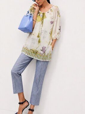 Silk Floral Print Embroidered Blouse (3054)
